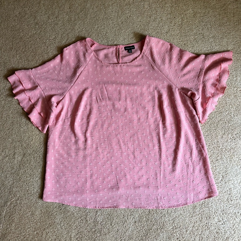 Chloe + Rene Pink Ruffled Sleeve Blouse